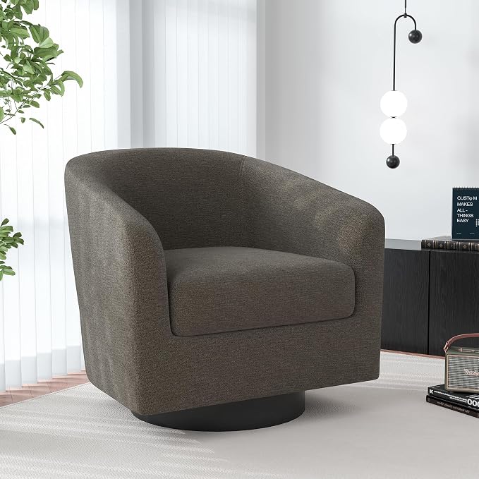 Swivel Barrel Accent Chair, Modern Round Chenille Fabric Arm Chair for Living Room, Bedroom, Comfy Club Reading Chairs for Adults（Chenille Fabric, Tan, Set of 1
