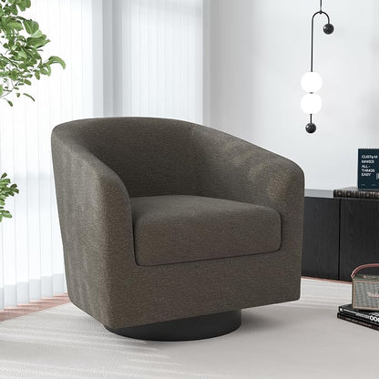 Swivel Barrel Accent Chair, Modern Round Chenille Fabric Arm Chair for Living Room, Bedroom, Comfy Club Reading Chairs for Adults（Chenille Fabric, Tan, Set of 1