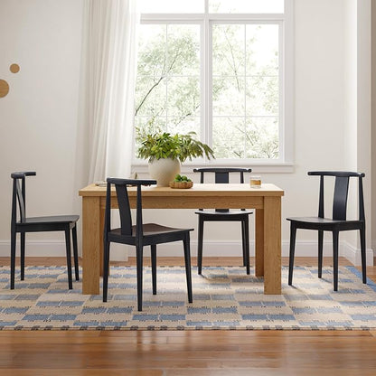 EYYTHUNG Wood Dining Chairs Set of 4, Farmhouse Kitchen Chairs with Curved Back, Modern Mid Century Wishbone Dining Chairs for Dining Room, Kitchen, Black