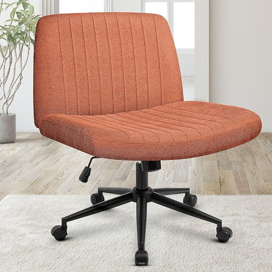 Orange Factory Criss Cross Chair Wheels Wide Cross Legged Office Desk Vanity Dual Base Comfy Fabric Armless Adjustable Swivel for Home Computer Task (Brown Dual Base, Fabric)