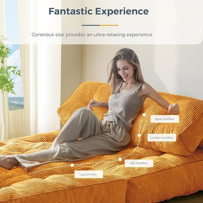 MAXYOYO Folding Sofa Bed, Convertible Chair with Pilow, Portable Fold Out Chair Bed with Back Support Comfy Floor Sofa Lounge for Living Room Bedroom, Orange, Double