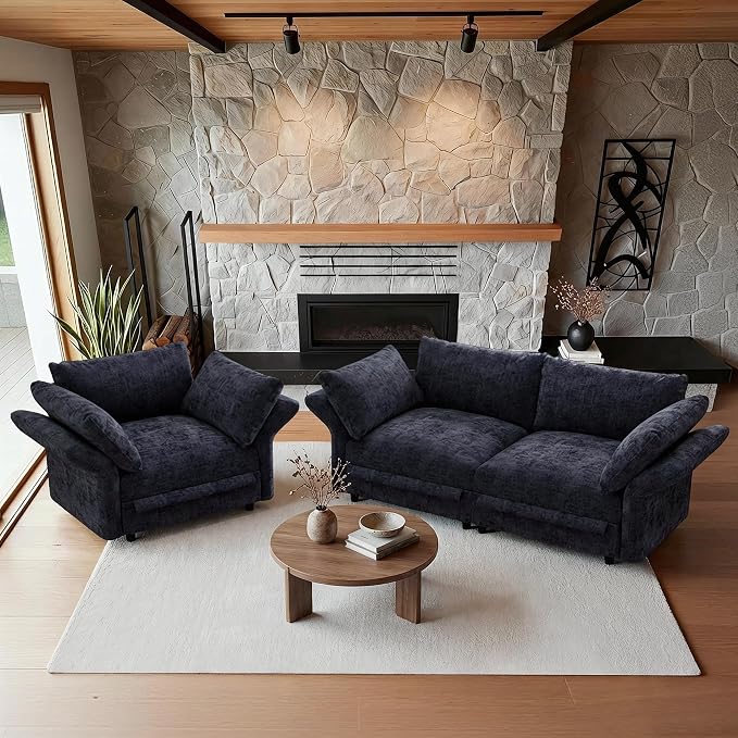 DreamDashio 126" Extra Large Modular Sectional Sofa Cloud Couch with Storage Seat for Living Room with Adjustable Arms, High Back, 3 Seater, 5 Arms & 5 Pillows, Dark Grey Chenille