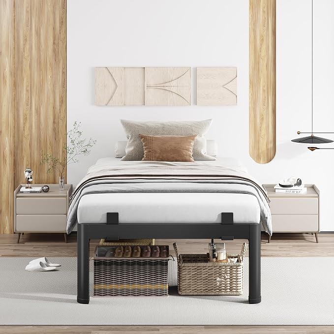 MAF 12 Inch Twin XL Metal Platform Bed Frame with Anti-Collision Round Legs, Black 3500 Lbs Heavy Duty Bed Frame Steel Slats Support, No Box Spring Needed, Easy Assembly