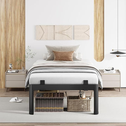MAF 12 Inch Twin Metal Platform Bed Frame with Anti-Collision Round Legs, Black 3500 Lbs Heavy Duty Bed Frame Steel Slats Support, No Box Spring Needed, Easy Assembly
