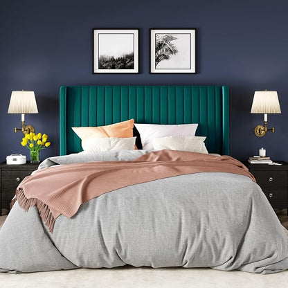 Allewie Full Size Bed Frame/Velvet Upholstered Platform Bed/Vertical Channel Tufted Wingback Headboard/Strong Wooden Slats/No Box Spring Needed/Easy Assembly/Teal