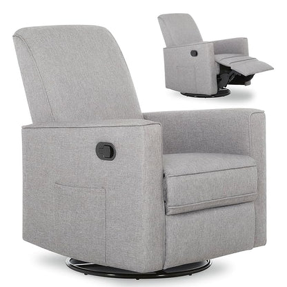 Evolur Raleigh Upholstered Manual Glider Recliner– Rocking & 360° Swivel with Smooth Glide – Greenguard Gold & FSC Certified – Modern Nursery and Living Room Chair in Light Grey