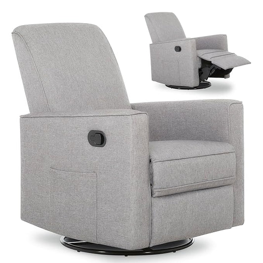 Evolur Raleigh Upholstered Manual Glider Recliner– Rocking & 360° Swivel with Smooth Glide – Greenguard Gold & FSC Certified – Modern Nursery and Living Room Chair in Light Grey