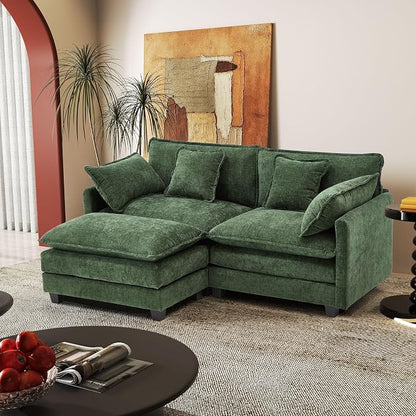 77.6" Modular Sectional Sofa,Loveseat Couch for Living Room, Modern Deep Seat Sofa 2 Seater Chenille Fabric Comfy Cloud Couches with Throw Pillows & Ottoman for Apartment,Small Spaces