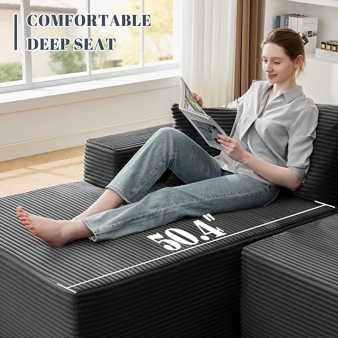MANGODAN 110” Cloud Sectional Couch, Boneless Sofa for Living Room, Modular Sectional Sofa with Deep Seat, Comfy Fluffy Couch with L-Shaped Chaise, No Assembly Required (Left-Facing Chaise, Dark Grey)