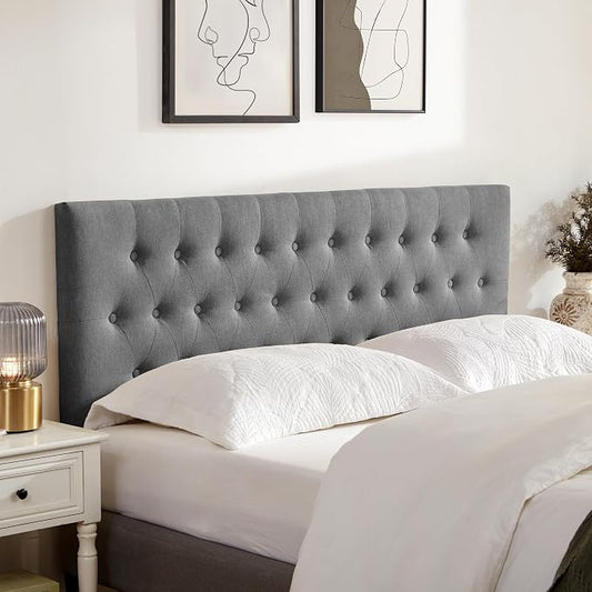 Upholstered Headboard California King, Adjustable Height 37''- 51'', Gray | Sturdy Durable Solid Wood Bed Headboard, Tufted Fabric California King Headboard, Modern Button Diamond Design Head Board