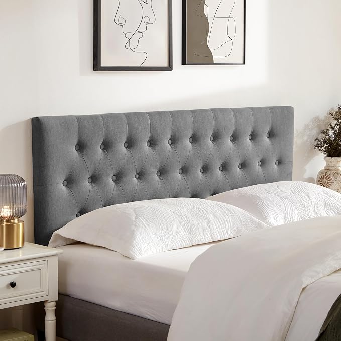 Tufted Upholstered Headboard Full Size, Adjustable Height 37- 51 in, Gray | Sturdy and Durable Solid Wood Full XL Headboard, Fabric Full Headboard Only, Modern Button Diamond Design Head Board