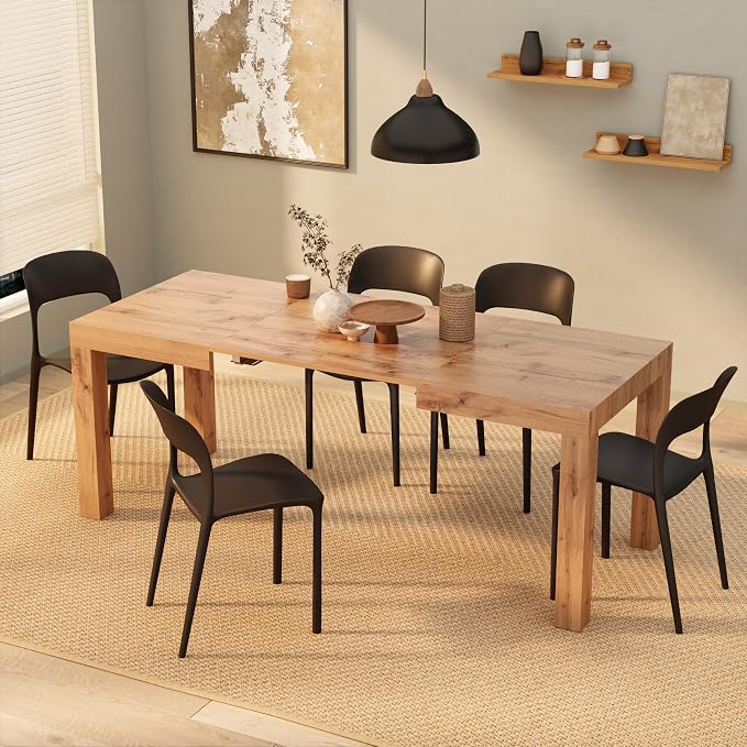 Mobili Fiver First Extendable Dining Table, 47.2 to 78.7 Inches, Seats 6 to 8, Rustic Oak