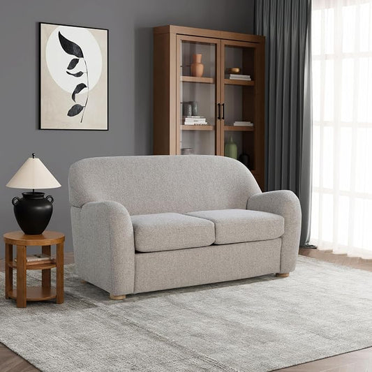 Studio Living® Jennifer 57.1" Loveseat, Modern Style, Pocket Coil Comfort, Natural Wood Legs, Boucle Fabric, Pebble