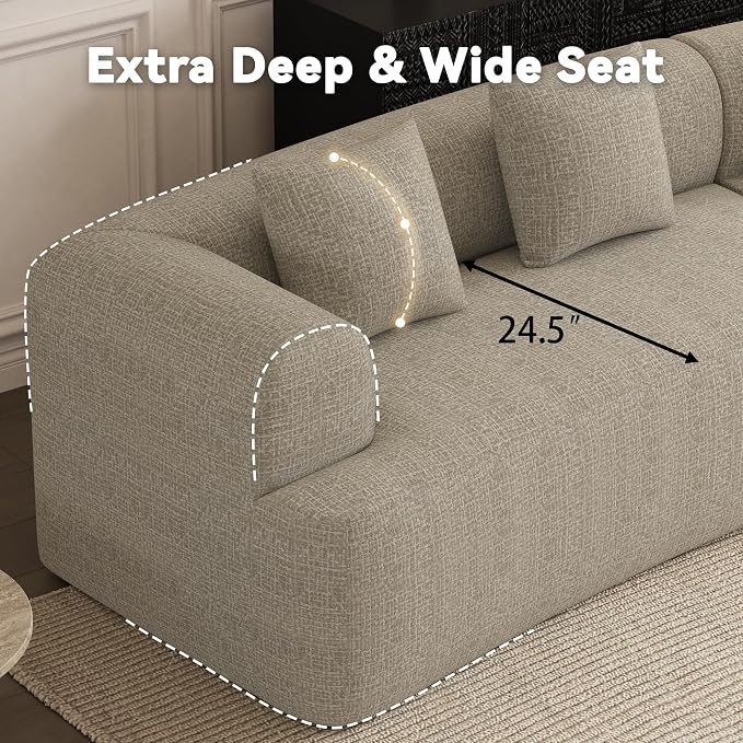 147" Oversized Sectional Sofa for Living Room, Large Modern Chenille Curved Cloud Couch, Luxury Plush 6-Seater Extra Deep Seat Boucle Boneless Couch, No Assembly Required, Light Brown