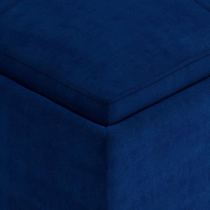 SIMPLIHOME Avalon Wide Contemporary Square Coffee Table Storage Ottoman, Blue, Table Ottoman