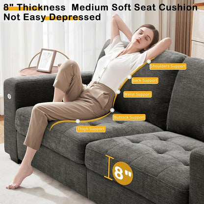 Hanherry 89" Sofa for Living Room, Modern Comfy Couch with Medium Firm Seat Cushion, Removable Cover,Wide Armrest,USB/Type-C Port,Chenille Fabric Couches for Small Space,Apartment