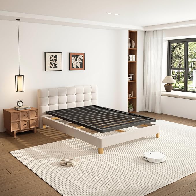 VIPSHOW 2 Inch Twin XL Metal Box Spring with Round Corners - 3000 lbs Capacity, Low Profile Bed Slat Replacement Bunkie Board with Steel Slats, Noise-Free, Easy Assemble, Black