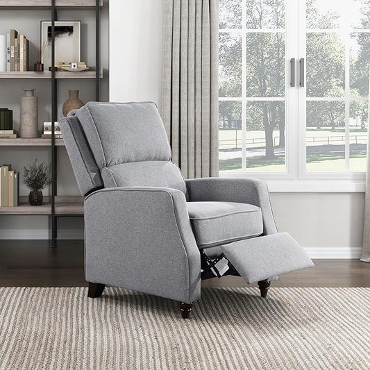 Lexicon Push Back Recliner Chair, Manual Accent Recliner with Track Arms & Bun Feet, Deep Cushioned Comfort, Modern Fabric Reclining Armchair for Living Room, Bedroom & Office, 29.5" W - Gray