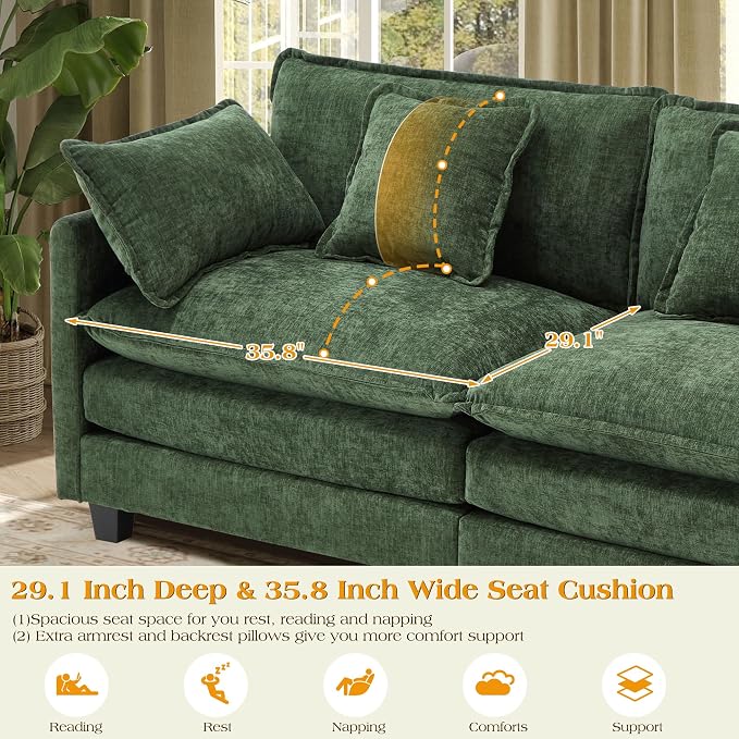 113.4" Modular Sectional Sofa,L Shaped Couch for Living Room,Modern Deep Seat Sofa 3 Seater Chenille Fabric Comfy Cloud Couches with Throw Pillows & Movable Ottoman