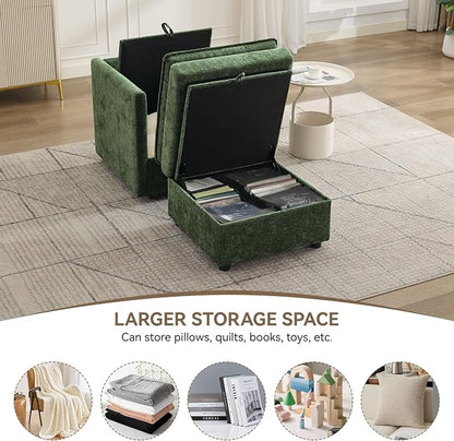 30" Cloud Modular Single Sofa Chair with Storage Ottoman, Modern Upholstered Accent Chair with Storage, Chenille Reading Lounge Armchair for Living Room, Bedroom, Small Space, Green