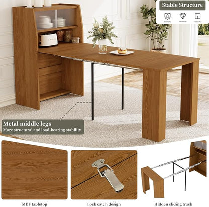 HIPIHOM 86.6" Extendable Dining Table for 4-6, MDF, Storage Cabinet | Retractable Console Table, Storage Cabinet for Kitchen or Dining Room, Ideal for Small Space, Apartment, Family Meal