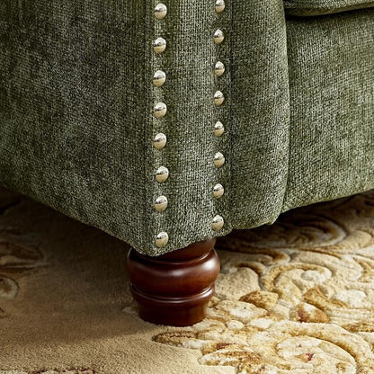 Modern Chesterfield 2-Piece Chenille Sofa & Loveseat Combo, Tufted Couch and Love Seat with Rolled Arms Nailhead Trim and Solid Wood Legs Traditional Upholstered Sofa Set for Living Room Home Green