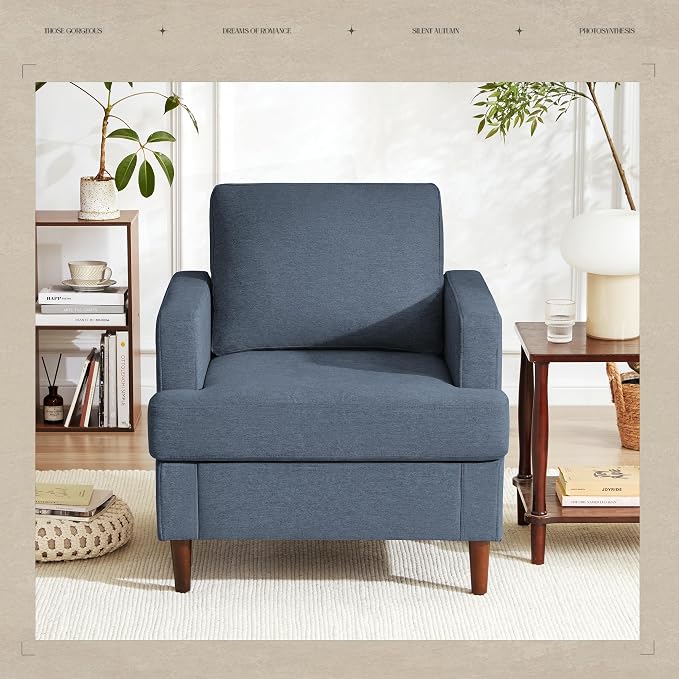 Weture Mid-Century Accent Chair,Modern Linen Fabric Armchair for Living Room,Comfy Upholstered Reading Accent Chairs for Bedroom,Single Sofa Chair with Wood Legs (Blue Grey, 2 Pack)