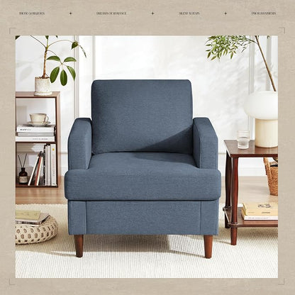 Weture Mid-Century Accent Chair,Modern Linen Fabric Armchair for Living Room,Comfy Upholstered Reading Accent Chairs for Bedroom,Single Sofa Chair with Wood Legs (Blue Grey, 2 Pack)