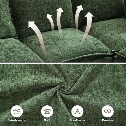 105" Green Modular Storage Sofa, U Shaped Chenille Couch with 2 Ottomans | Oversized Convertible Sectional Sofa, 6-Seat Sectional Couch With 2 Ottomans, Large Cloud Couch For Living Room, Apartment.