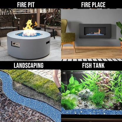 Skyflame 10-Pound Fire Glass for Fireplace Fire Pit and Landscaping, Pacific Blue Reflective, 1/2-Inch