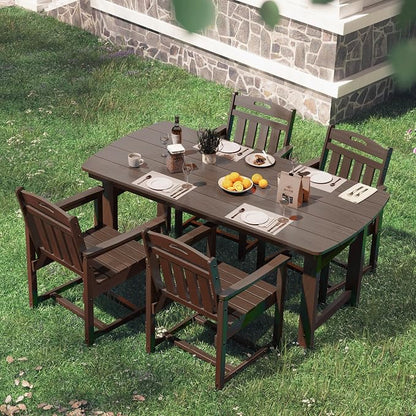5-Piece Outdoor Dining Furniture Set with Chairs, All-Weather HDPE Patio Table and 4 Chairs, Umbrella Hole, for Garden Backyard or Deck - Brown