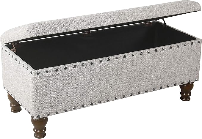 HomePop Large Storage Bench with Nailhead Trim -Gray Woven
