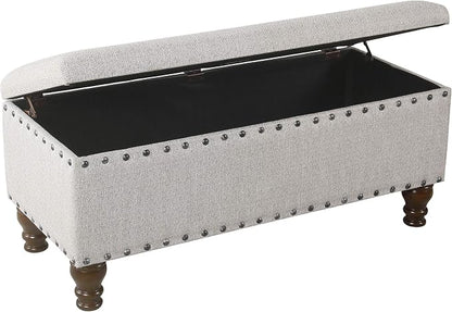 HomePop Large Storage Bench with Nailhead Trim -Gray Woven