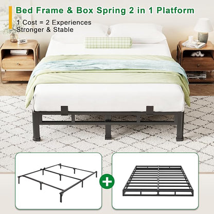 ROIL 7 Inch King Bed Frame, Metal Bed Frame & Box Spring 2 in 1 Platform with Round Corner Legs, 4000LBS Double Layer Low Profile Metal Platform Mattress Baffles, Noise-Free Easy Assembly