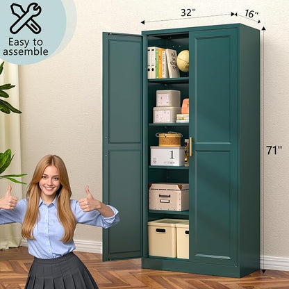 71” Metal Tall Kitchen Pantry Cabinet,Storage Cabinet with Doors and Adjustable Shelves,Modern Kitchen Hutch Cabinet,Freestanding Cupboard for Dining Living Room