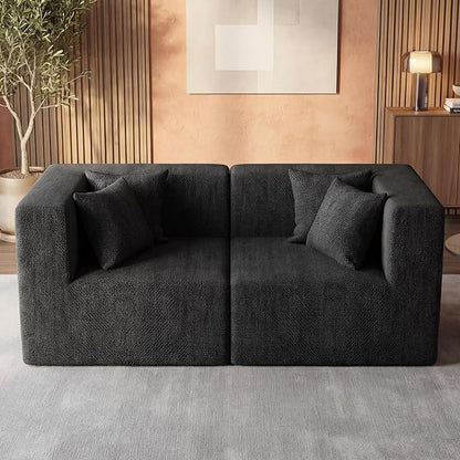 MONVANE 75" Loveseat Sofa, Comfy Chenille Modular Sectional Sofa with 4 Pillows, Modern Deep Seat Boneless Couch, 2 Seater Sofa for Living Room, Bedroom and Apartment, Black