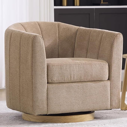 Swivel Barrel Chair, 360 Degree Round Swivel Accent Chair for Living Room, Mid Century Modern Upholstered Accent Chair,Comfy Tufted Sofa Armchairs for Bedroom,Nursery,Chenille,Taupe