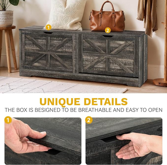 DWVO Shoe Storage Bench, 55" L Shoe Cabinet with 3 Flip Drawer & Flip-Top Storage, Farmhouse Modular Tilt-Out Organizer for Entryway, Mudroom, Bedroom | 3 tilt-out drawers, flip-top storage, farmhouse style, for entryway mudroom bedroom, sturdy wooden ...