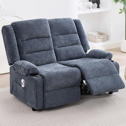 52Inch Reclining Loveseat Sofa,Power Loveseat Recliner,Electric Love seat Recliner Sofa for Bedroom,Living Room with Charging Ports,Blue