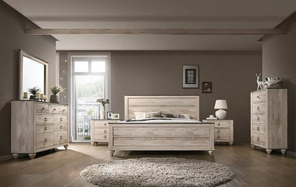 Roundhill Furniture Imerland Contemporary White Wash Finish Bedroom Set (6-Piece),