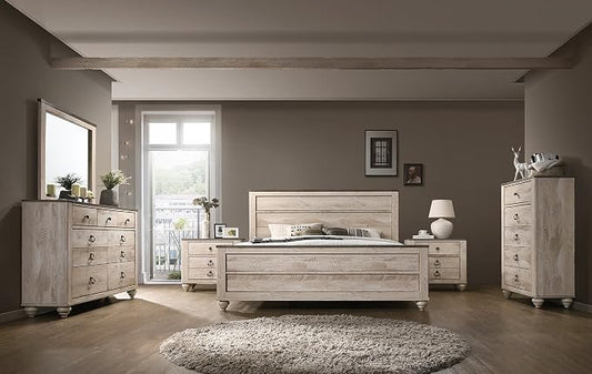 Roundhill Furniture Imerland Contemporary White Wash Finish Bedroom Set (6-Piece),