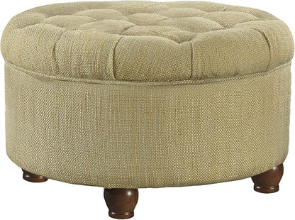 HomePop 25" Button Tufted Round Storage Ottoman - Tan & Cream Tweed
