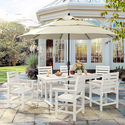 5 Piece Patio Dining Set, 66" Rectangle HDPS Weather Resistant Outdoor Table & 4 Patio Chairs Set with 1.96" Umbrella Hole, Heavy Duty Chairs for Backyard Balcony Deck, White
