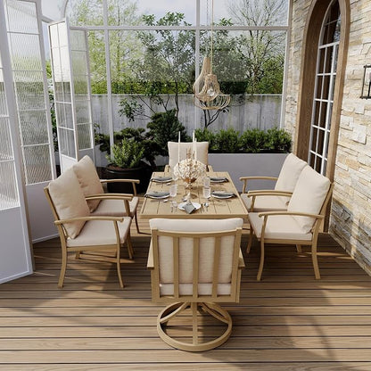 HAPPATIO 7 Piece Patio Dining Set, Aluminum Outdoor Dining Set for 6, Patio Furniture Sets, 2 Swivel Dining Chairs, 4 Dining Chairs, Aluminum Furniture Set for Patio, Yard (Beige)