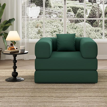 Single Couch Sofa for Small Spaces 2 in 1 Convertible Sofa to Lounger Comfy Bean Bag Chair for Adults with Removable Cover with Pillows for Bedroom, Apartment, Office (Green, 35.43" Single Sofa)
