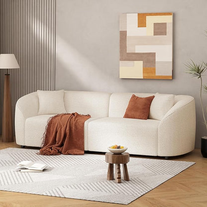 Merax 87" Large Couch, Comfy Upholstered Loveseat with Extra Deep Seats, Boucle Sofa for Living Room Apartment Office, Classic Beige