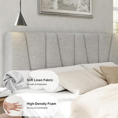 HAOARA Queen Size Bed Frame with Fabric Upholstered Headboard, Platform Bed with Wooden Slats Support, Fully Mattress Foundation, Box Spring Optional, Easy Assembly, Light Grey