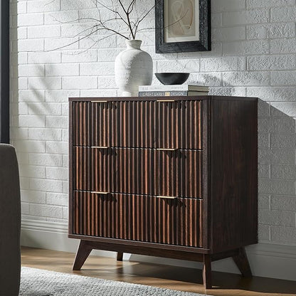 T4TREAM Fluted 3 Drawers Nightstand, Oversized Extra Large Modern Side Table, End Table Bedside for Bedroom, Living Room, Curved Profile Design, Dark Walnut