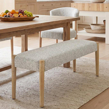 Usaint 42" End of Bed Bench, Modern Upholstered Bedroom Bench with Rubberwood Legs, Entryway Bench with Cushion, Dining Bench for Living Room, Bedroom, Heathered Off-White with Oak Leg