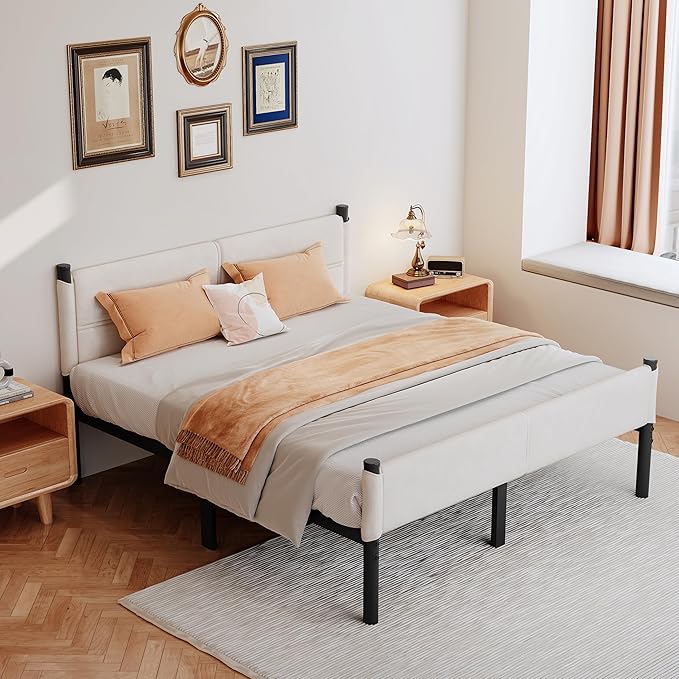Metal Bed Frame,14Inch King Size Bed Frame with Storage Space,Heavy Duty Sturdy Mattress Foundation,Easy Assembly,No Box Spring Needed,King White